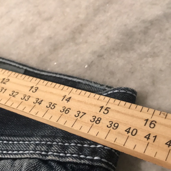 BKE Justin Jeans Mens 32L Blue Denim Flare Distressed Western Boho Festival - Picture 9 of 12